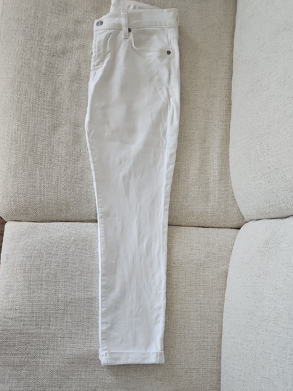 7 For All Mankind White "Skinny Crop And Roll" Jeans